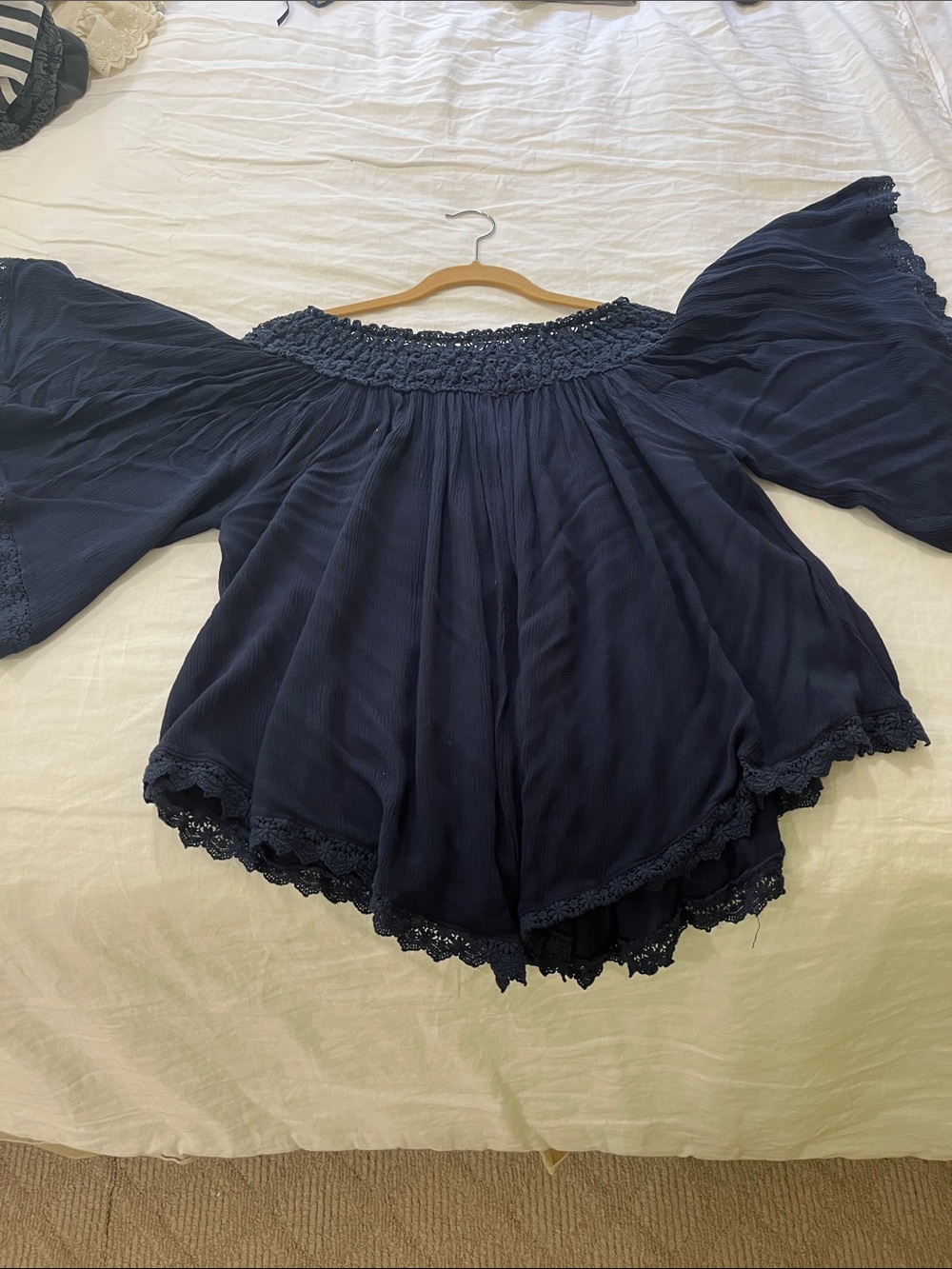 Angel Biba Navy Blue Off-Shoulder Peasant Blouse